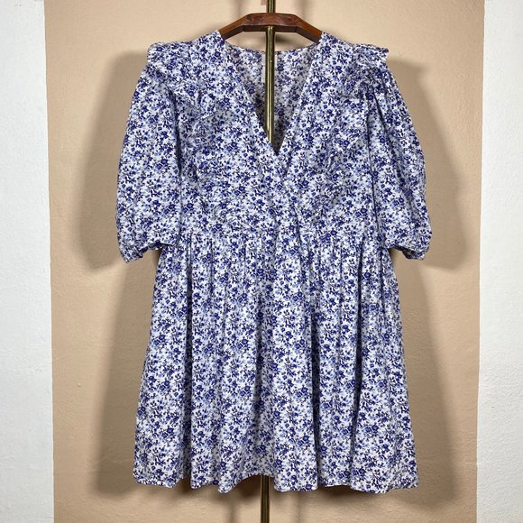 H&M Dresses & Skirts - H&M Blue and White Floral Toile Puffy Sleeve Grandmillennial Dress
